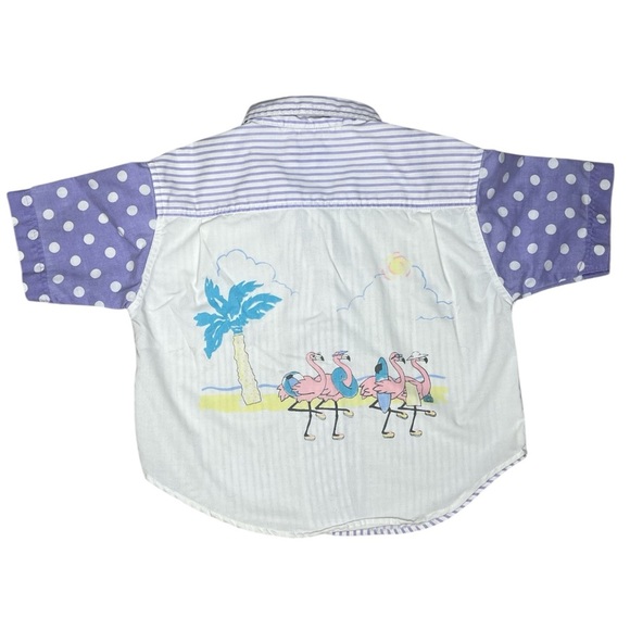 Vintage 80s 90s Hot Gossip Kids Blouse M 10-12 Striped Polka Dot Flamingo Shirt - Picture 5 of 7